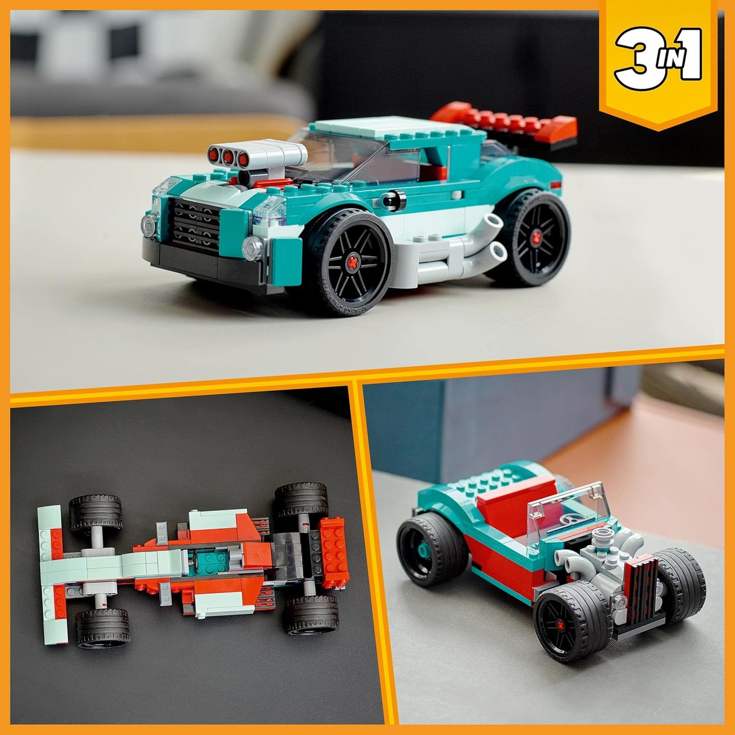 LEGO 31127 Creator 3-in-1 StraÃŸenflitzer: Rennwagen Muscle Car Und Hot Rod Modellauto Bausatz