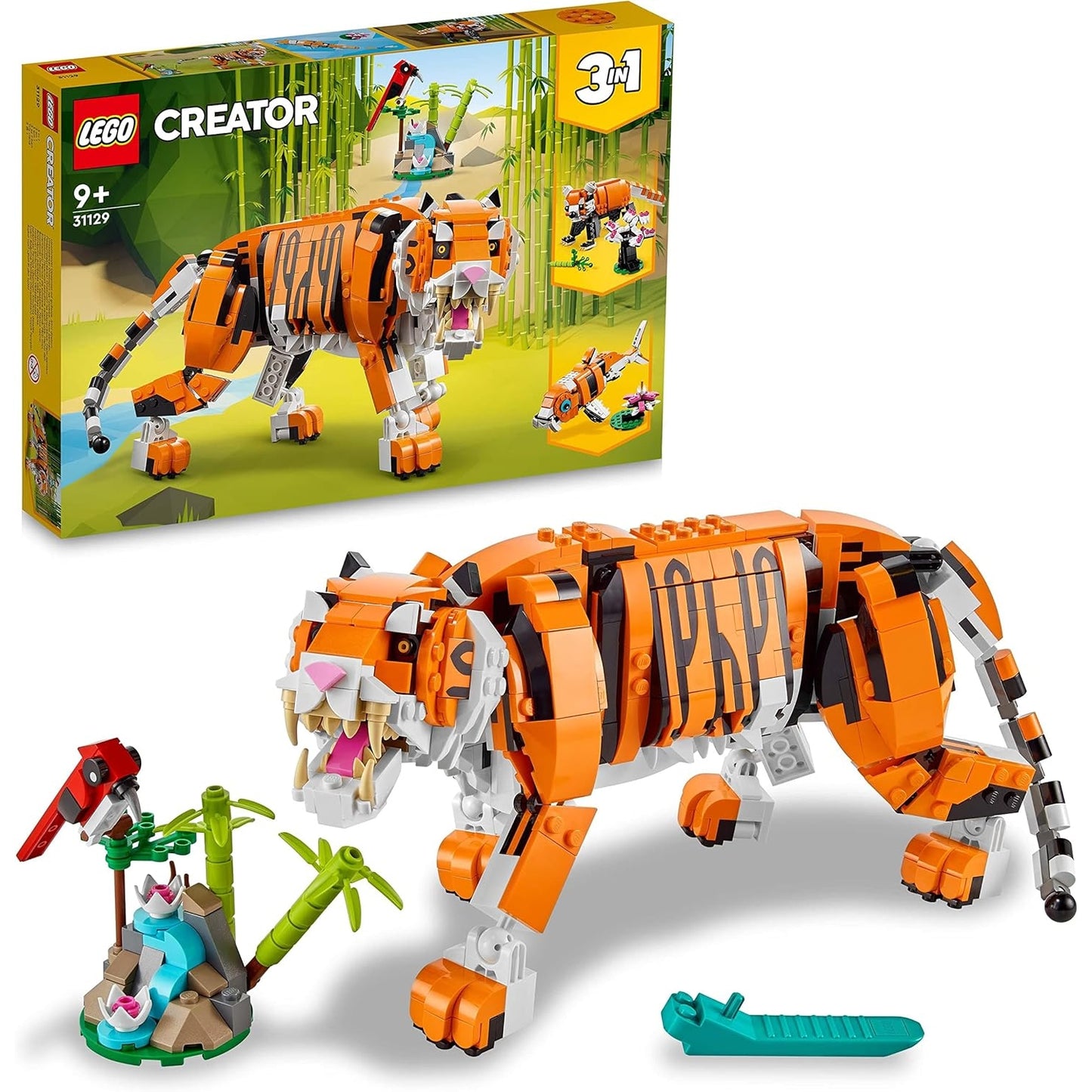 LEGO 31129 Creator Majestätischer Tiger, Panda oder Fisch, 3-in-1 Tierfiguren-Set, Konstruktionsspielzeug mit Tieren