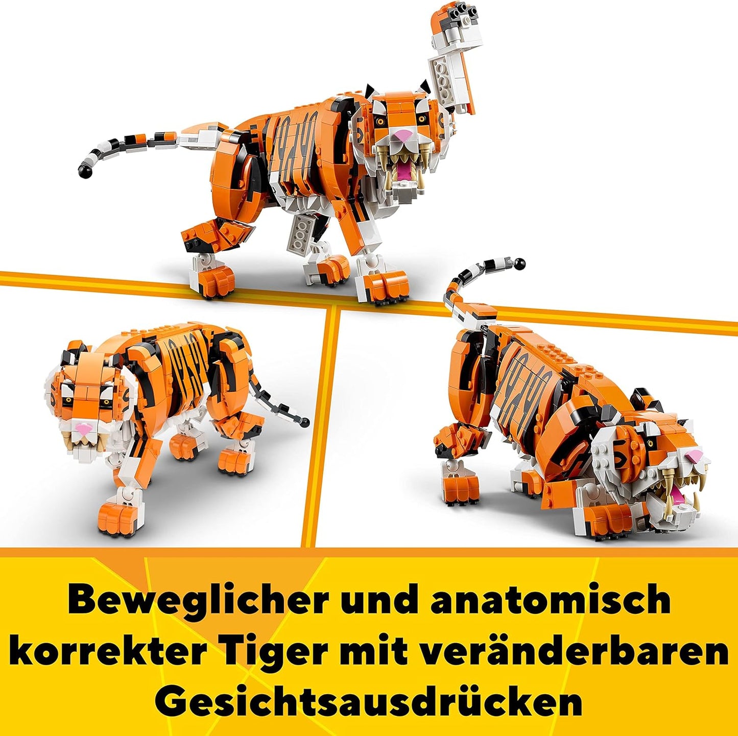 LEGO 31129 Creator Majestätischer Tiger, Panda oder Fisch, 3-in-1 Tierfiguren-Set, Konstruktionsspielzeug mit Tieren