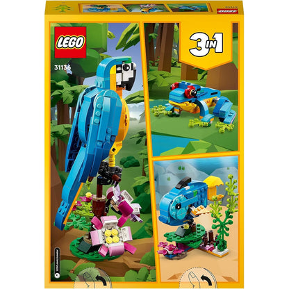 LEGO 31136 Creator 3in1 Exotischer Papagei, Frosch und Fisch Dschungel-Tier-Figuren