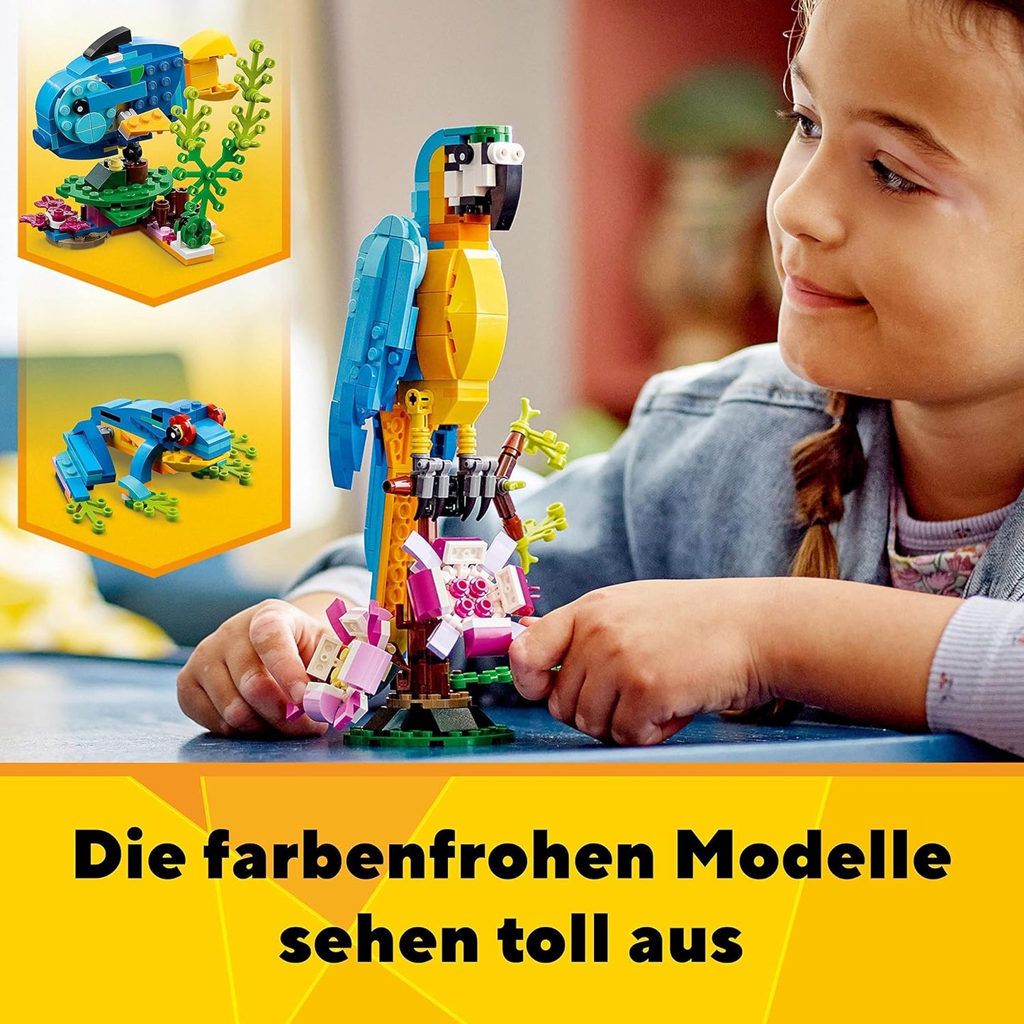 LEGO 31136 Creator 3in1 Exotischer Papagei, Frosch und Fisch Dschungel-Tier-Figuren