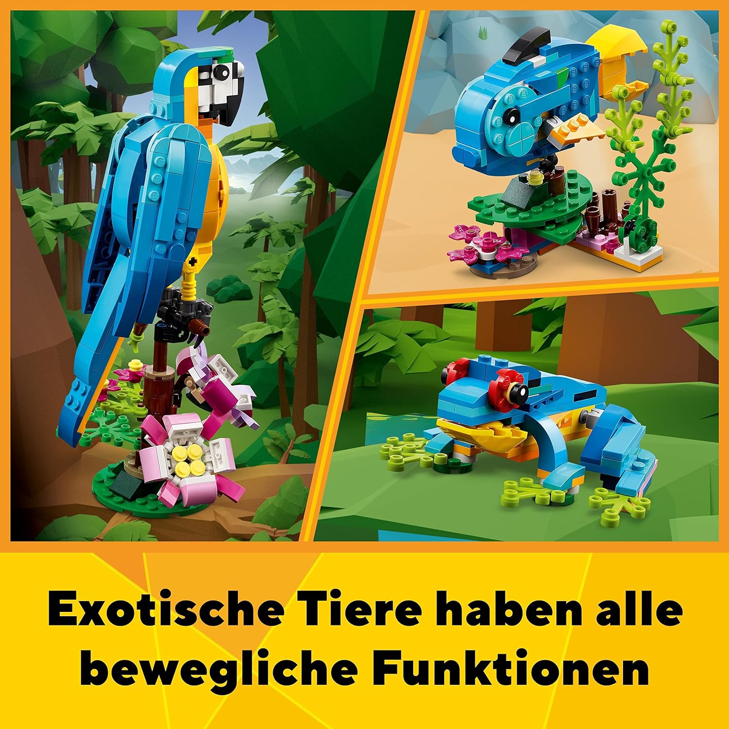 LEGO 31136 Creator 3in1 Exotischer Papagei, Frosch und Fisch Dschungel-Tier-Figuren