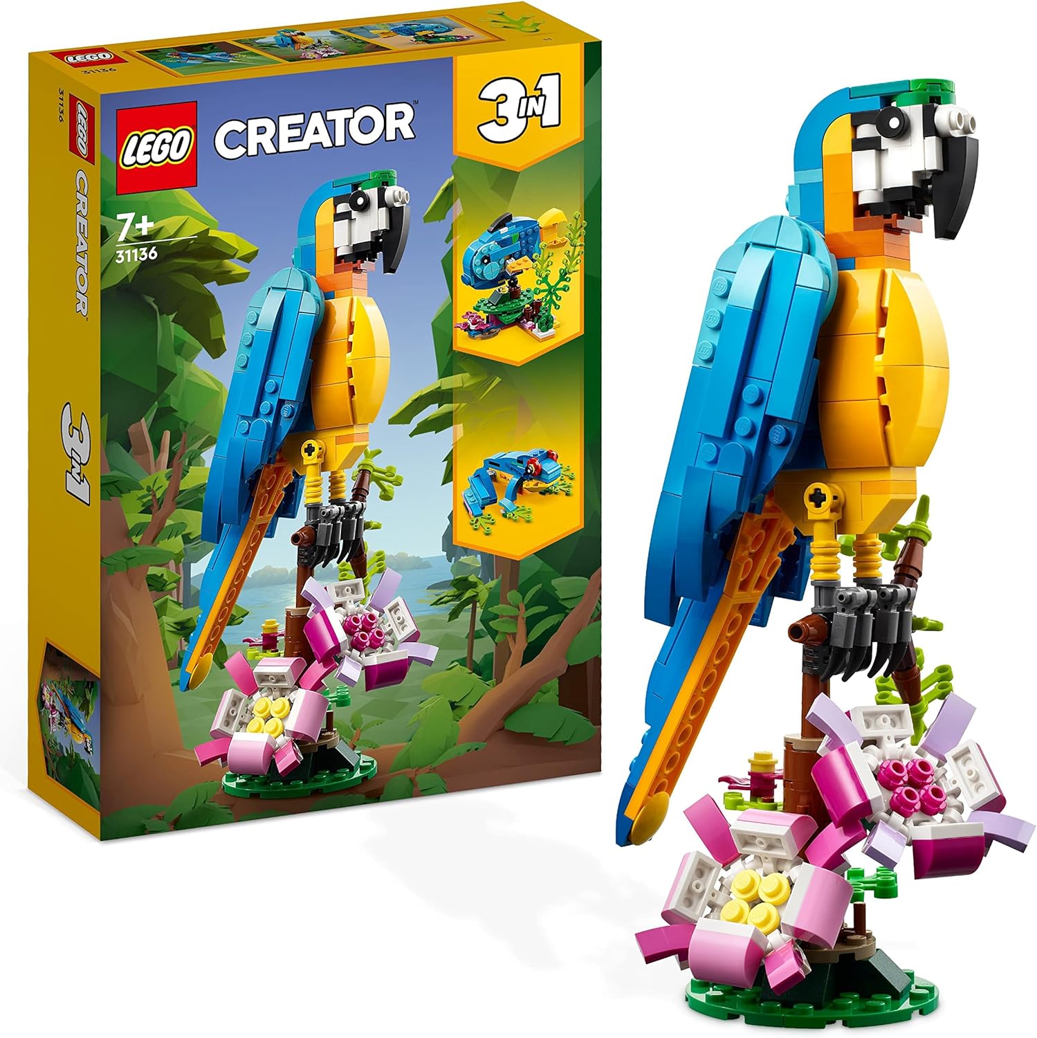 LEGO 31136 Creator 3in1 Exotischer Papagei, Frosch und Fisch Dschungel-Tier-Figuren