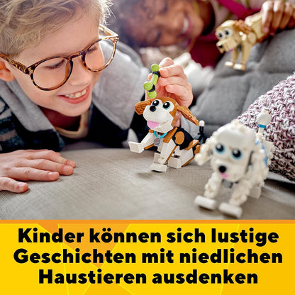 LEGO 31137 Creator 3in1 Niedliche Hunde Set mit Dackel-, Mops-, Pudel-Tierfiguren und mehr