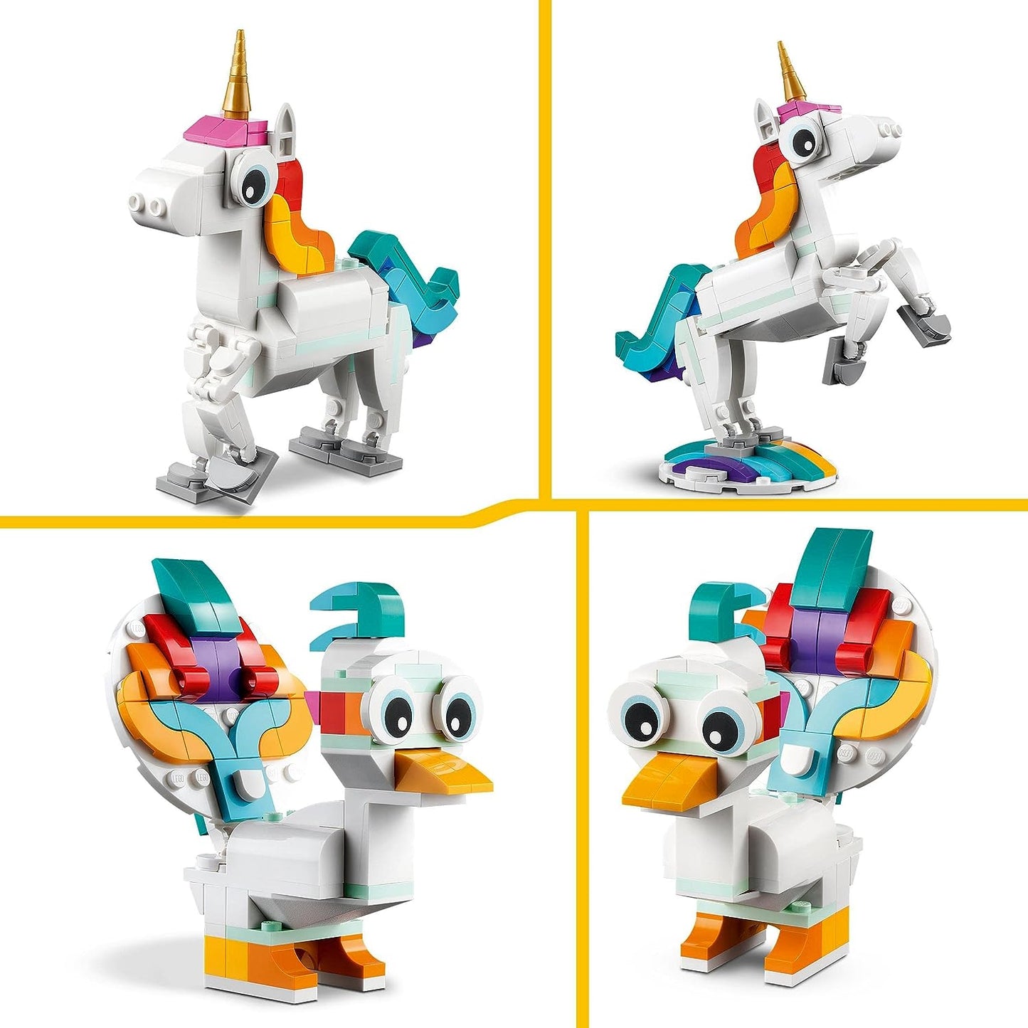 LEGO 31140 Creator 3in1 Magisches Einhorn Spielzeug Seepferdchen Pfau Regenbogen