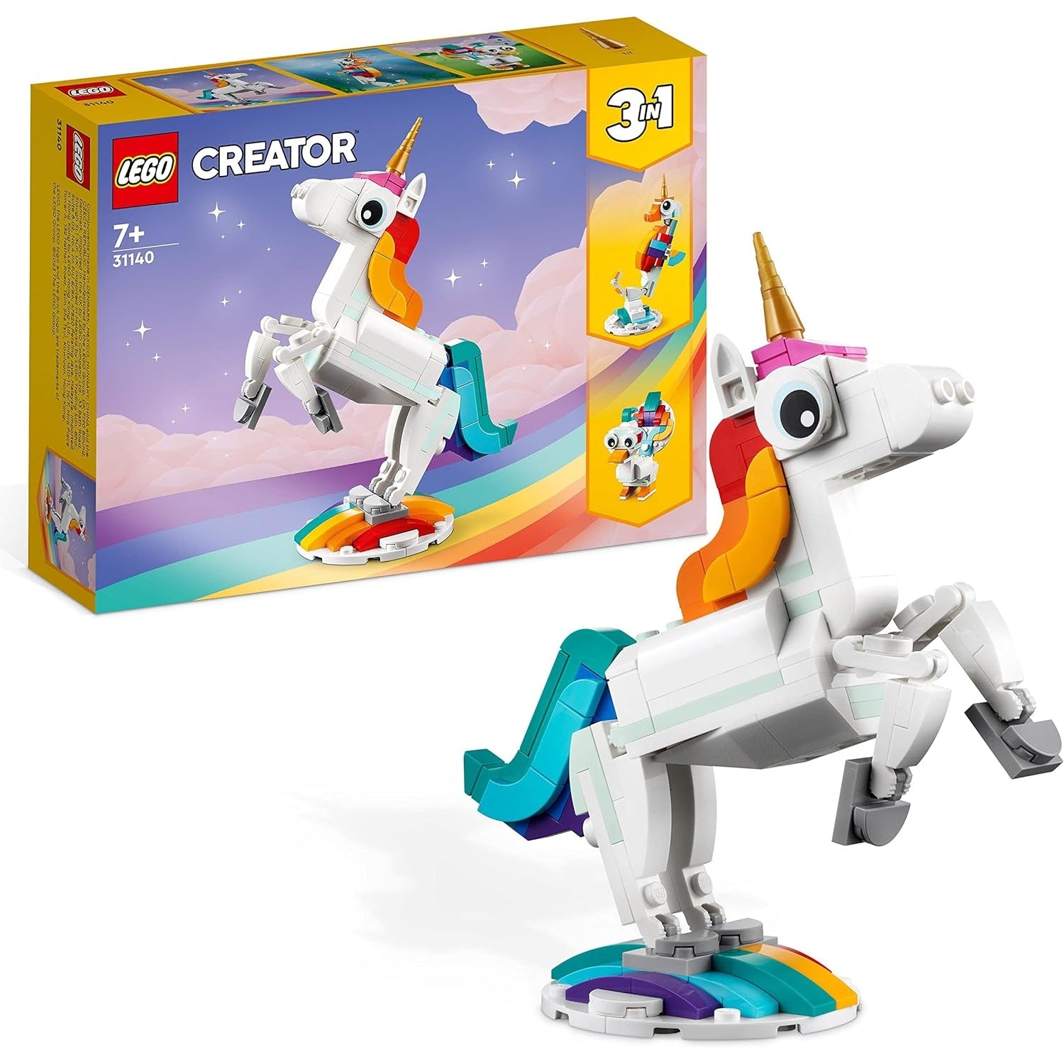 LEGO 31140 Creator 3in1 Magisches Einhorn Spielzeug Seepferdchen Pfau Regenbogen