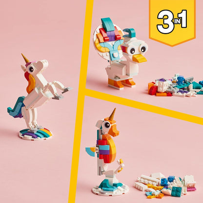 LEGO 31140 Creator 3in1 Magisches Einhorn Spielzeug Seepferdchen Pfau Regenbogen