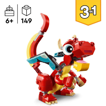 LEGO 31145 Creator 3in1 Roter Drache, Spielzeug mit 3 Tierfiguren Drache, Fisch und Phönix