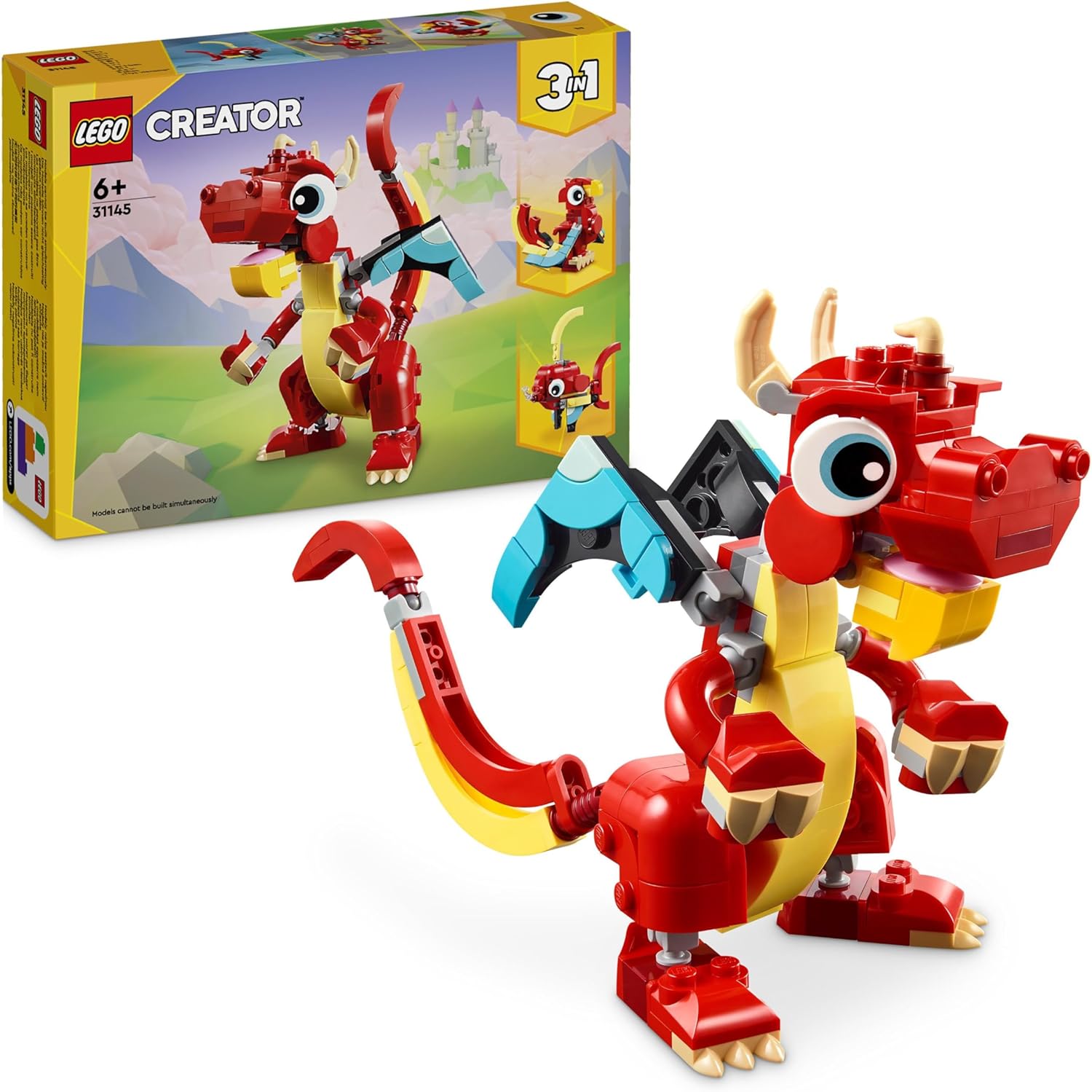 LEGO 31145 Creator 3in1 Roter Drache, Spielzeug mit 3 Tierfiguren Drache, Fisch und Phönix