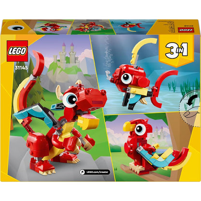 LEGO 31145 Creator 3in1 Roter Drache, Spielzeug mit 3 Tierfiguren Drache, Fisch und Phönix