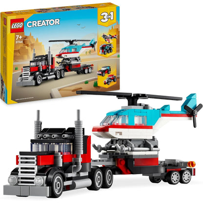 LEGO 31146 Creator 3in1 Tieflader mit Hubschrauber, Fahrzeuge-Set mit Helikopter