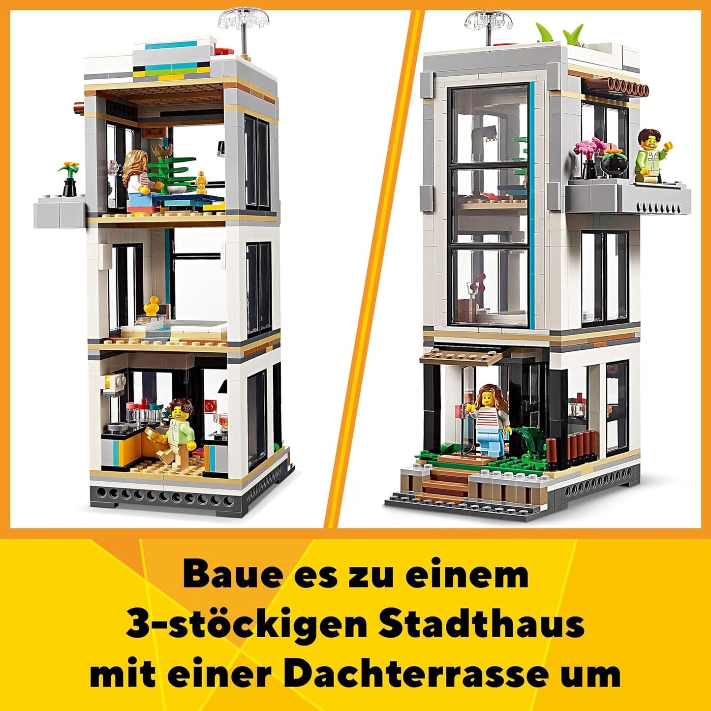 LEGO 31153 Creator Modernes Haus, 3-in-1-Set zum Umbauen in ein Stadthaus oder Waldhütte