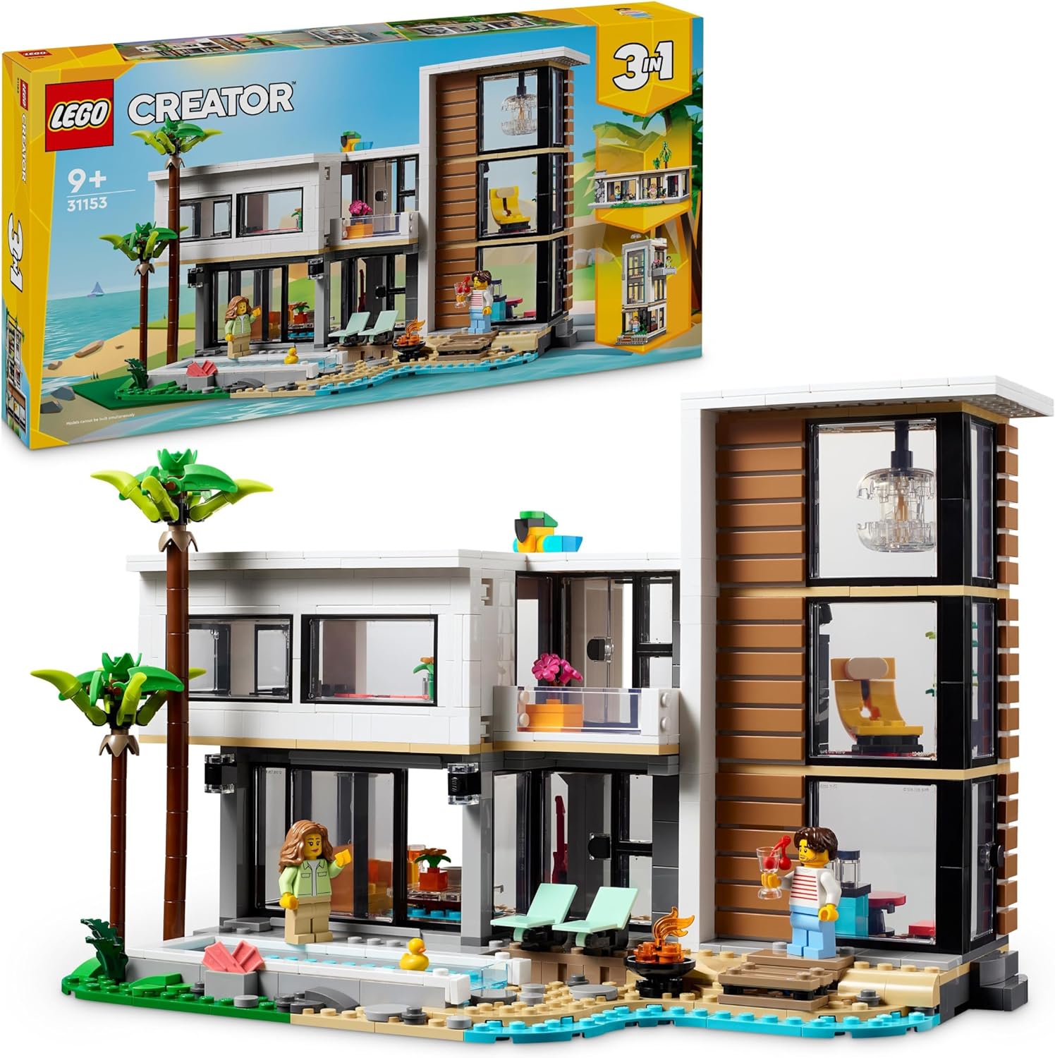 LEGO 31153 Creator Modernes Haus, 3-in-1-Set zum Umbauen in ein Stadthaus oder Waldhütte