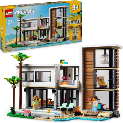 LEGO 31153 Creator Modernes Haus, 3-in-1-Set zum Umbauen in ein Stadthaus oder Waldhütte