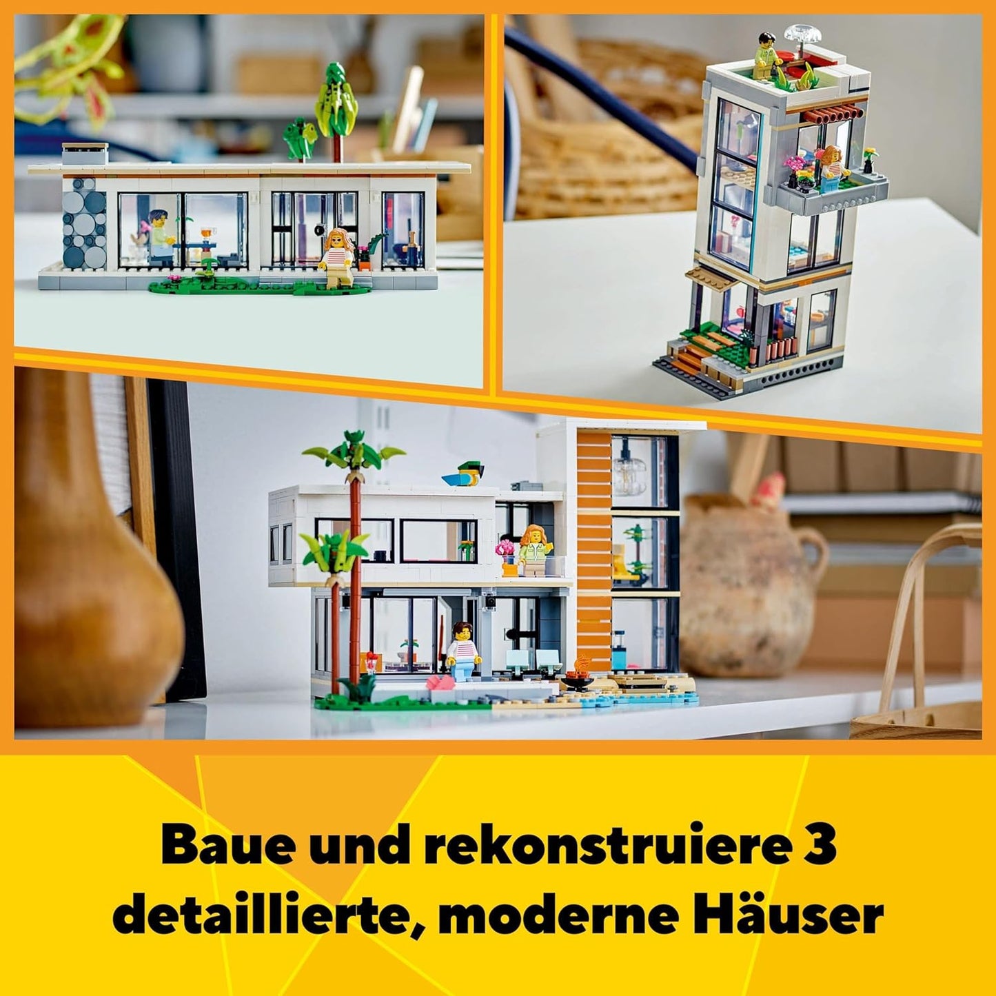 LEGO 31153 Creator Modernes Haus, 3-in-1-Set zum Umbauen in ein Stadthaus oder Waldhütte