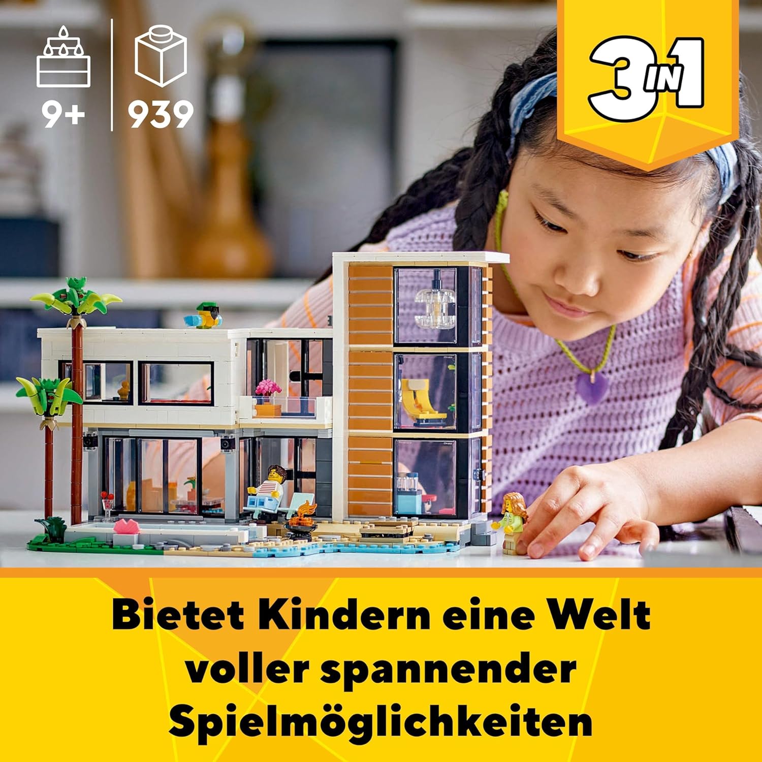 LEGO 31153 Creator Modernes Haus, 3-in-1-Set zum Umbauen in ein Stadthaus oder Waldhütte