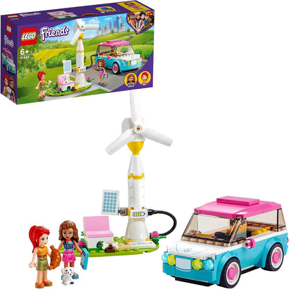 LEGO 41443 Friends Olivias Elektroauto Set mit Mini-Puppen Olivia & Mia und Spielzeugauto