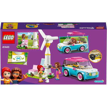 LEGO 41443 Friends Olivias Elektroauto Set mit Mini-Puppen Olivia & Mia und Spielzeugauto