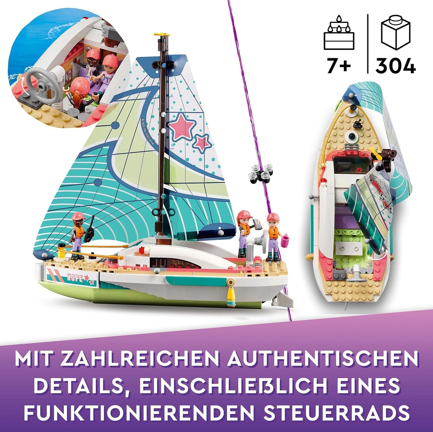 LEGO 41716 Friends Stephanies Segelabenteuer Spielzeug-Segelboot mit 3 Mini-Puppen