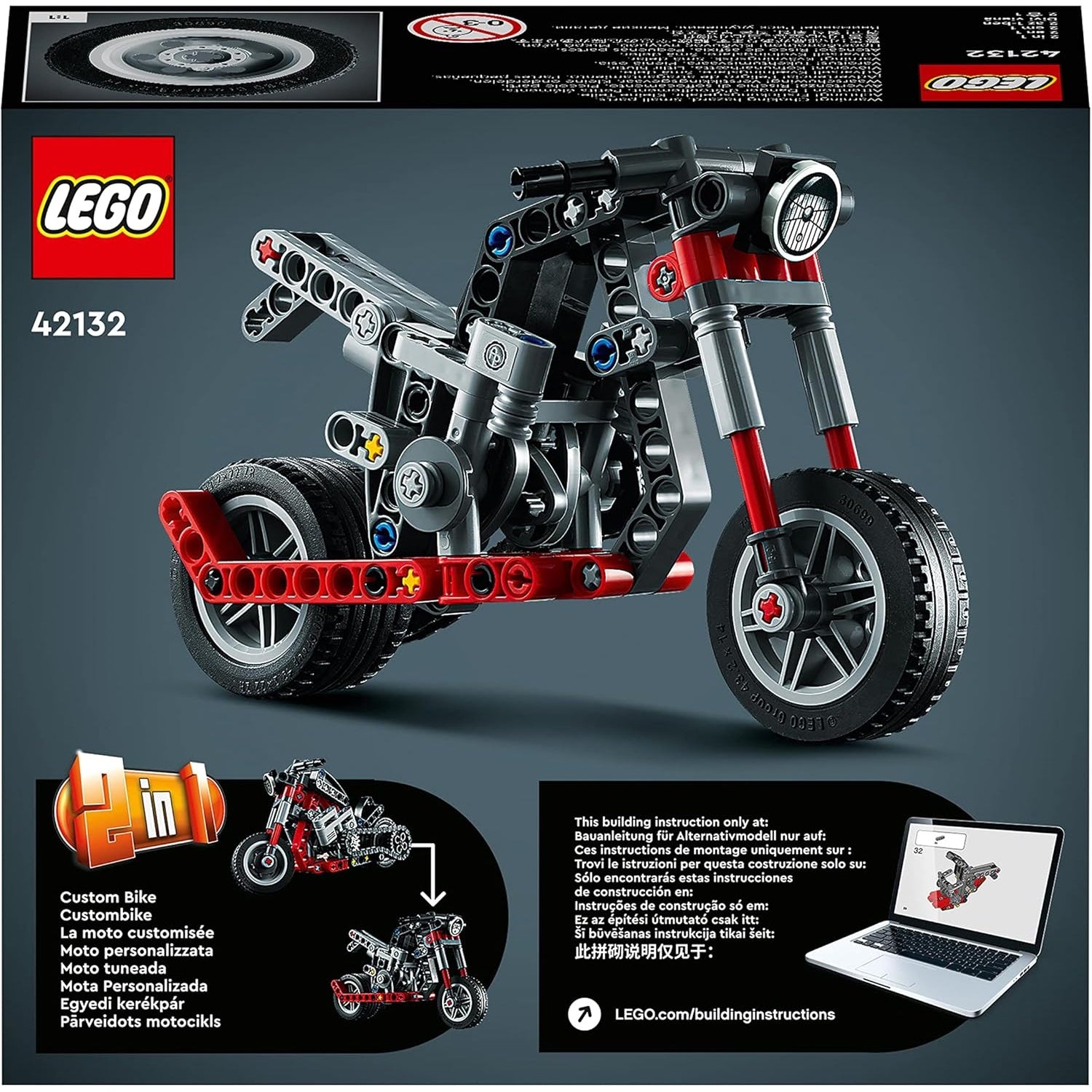 LEGO 42132 Technic Chopper Abenteuer-Bike, 2-in-1 Bausatz, Motorrad-Spielzeug