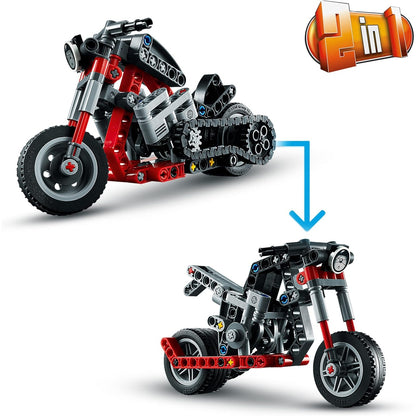 LEGO 42132 Technic Chopper Abenteuer-Bike, 2-in-1 Bausatz, Motorrad-Spielzeug