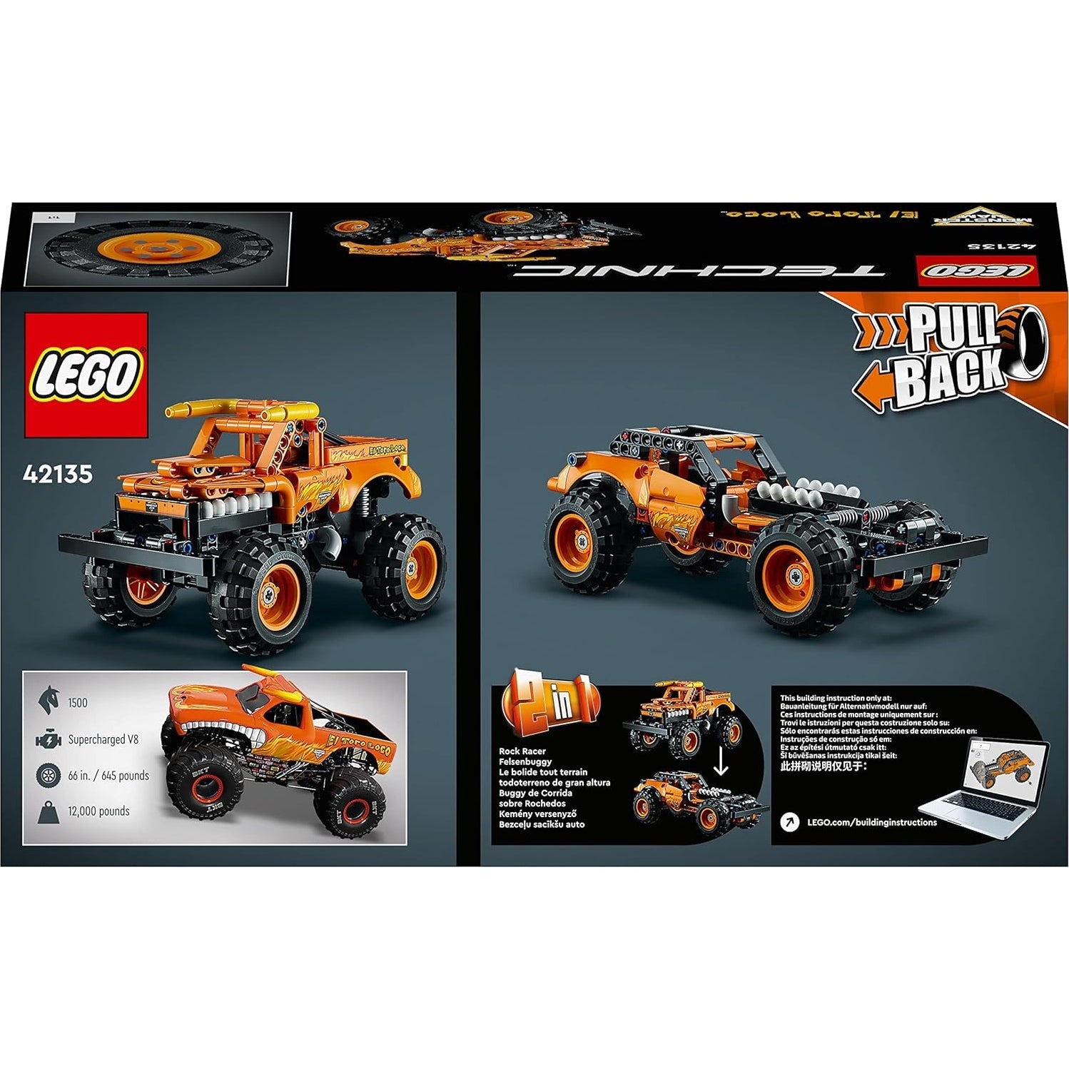 LEGO 42135 Technic Monster Jam EL Toro Loco, Monster Truck-Spielzeug ab 7 Jahre, Spielzeugauto