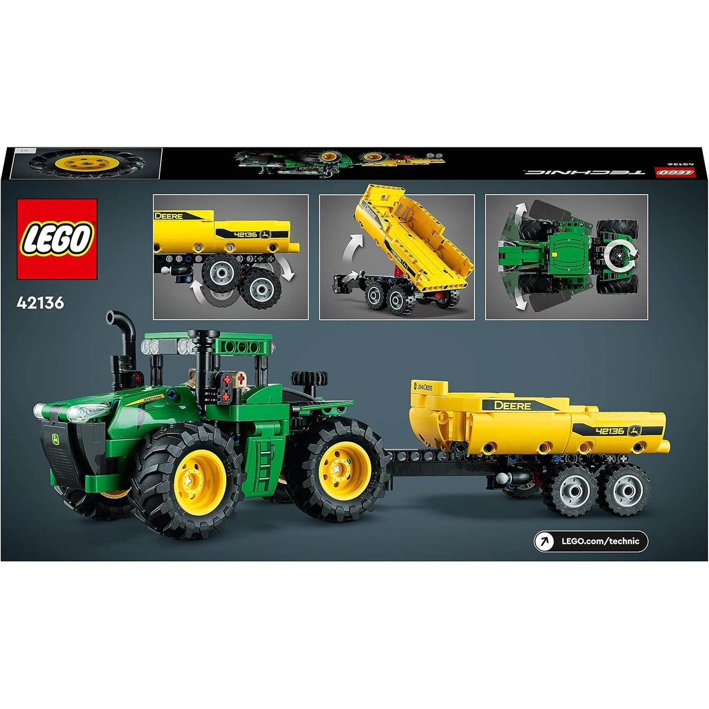 LEGO 42136 Technic John Deere 9620R 4WD Tractor, Spielzeug-Traktor mit Anhänger