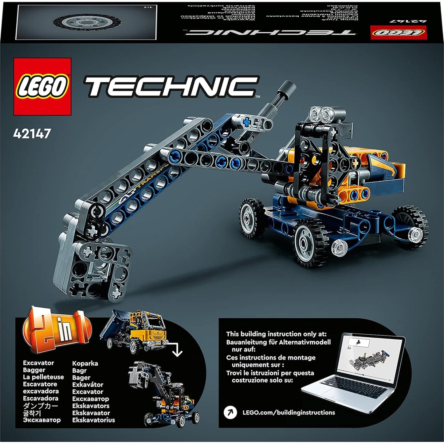 LEGO 42147 Technic Kipplaster Spielzeug, 2in1-Set mit Konstruktions-Modell und Bagger