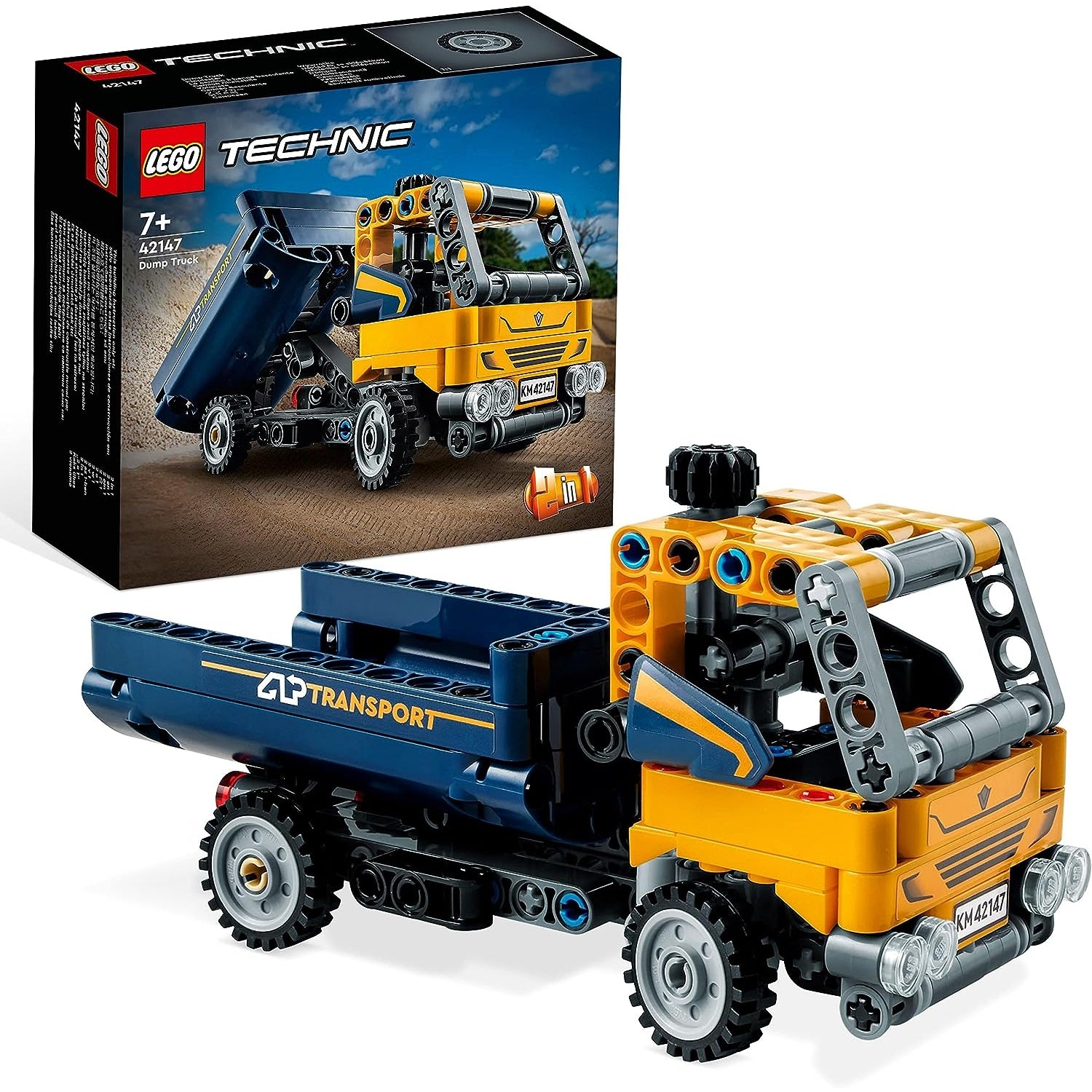 LEGO 42147 Technic Kipplaster Spielzeug, 2in1-Set mit Konstruktions-Modell und Bagger