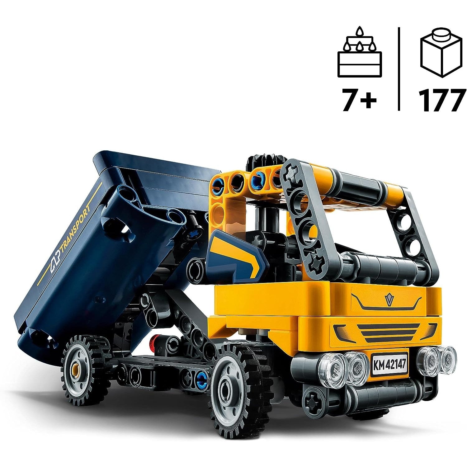 LEGO 42147 Technic Kipplaster Spielzeug, 2in1-Set mit Konstruktions-Modell und Bagger