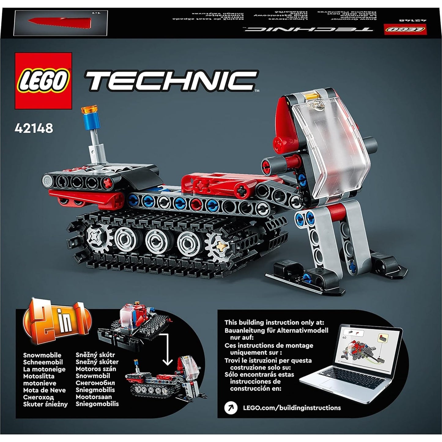 LEGO 42148 Technic Pistenraupe, 2in1 Winter-Fahrzeug-Modell-Spielzeug mit Schneemobil, Technik-Lernspielzeug