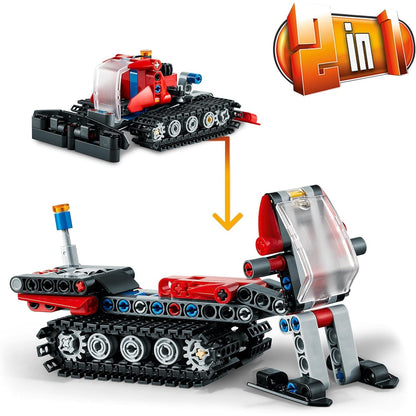 LEGO 42148 Technic Pistenraupe, 2in1 Winter-Fahrzeug-Modell-Spielzeug mit Schneemobil, Technik-Lernspielzeug