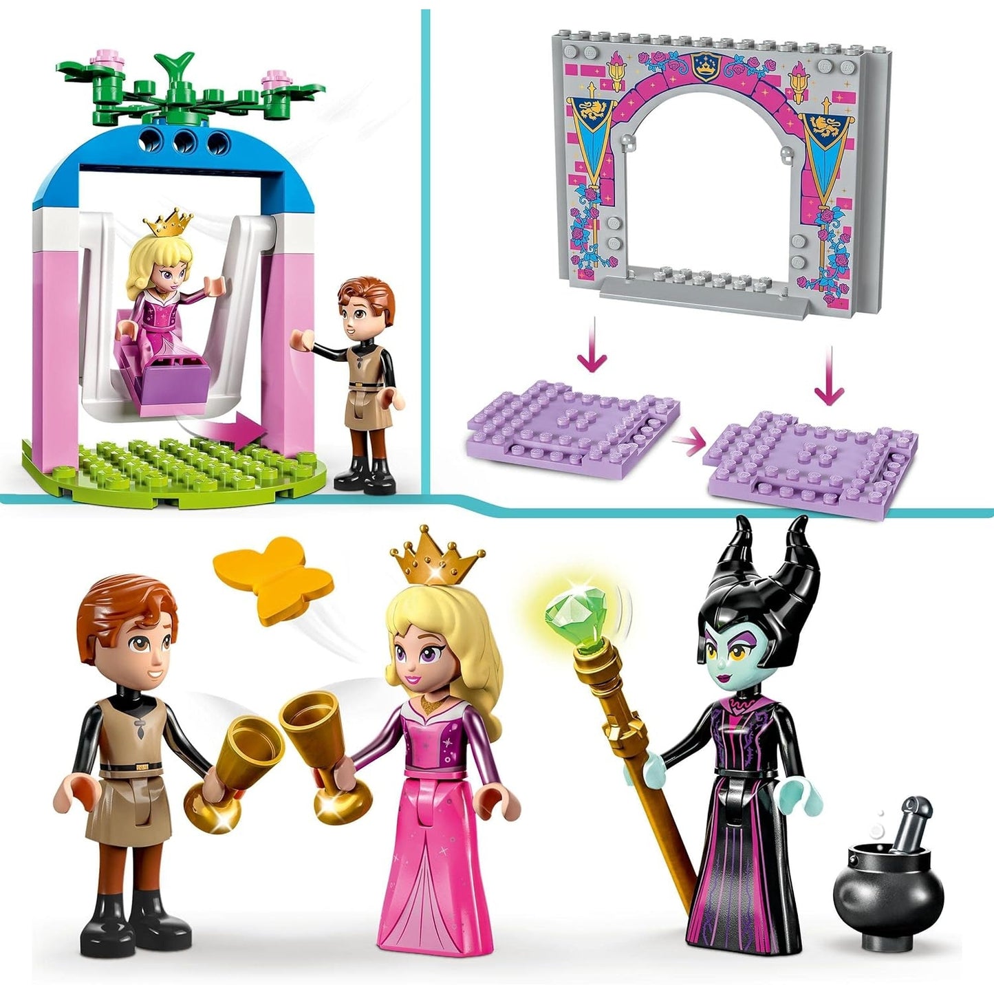 LEGO 43211 Disney Princess Auroras Schloss Spielzeug zum Bauen mit Dornröschen, Prinz Philip & Maleficent