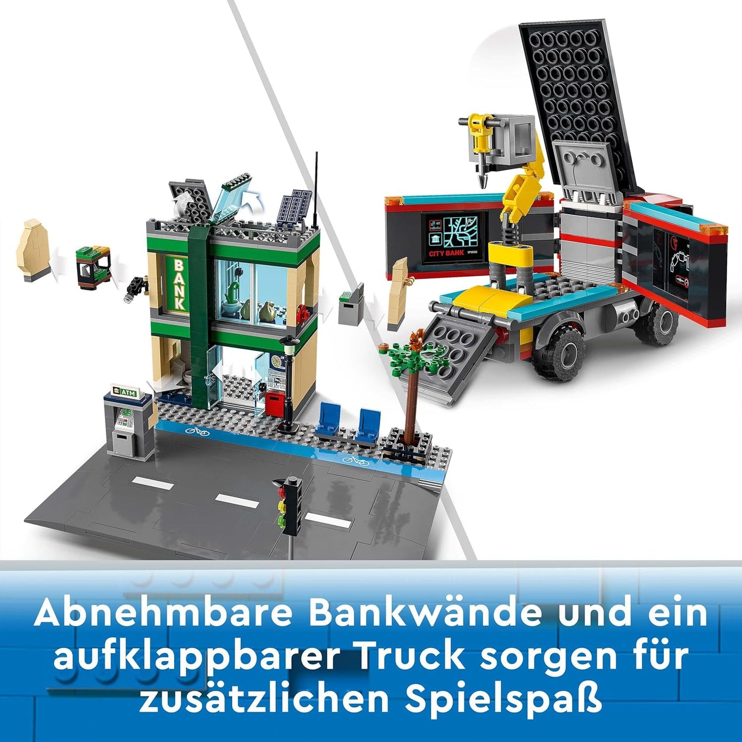 LEGO 60317 City Banküberfall mit Verfolgungsjagd mit Hubschrauber, Drohne und 2 LKWs, Polizei-Set