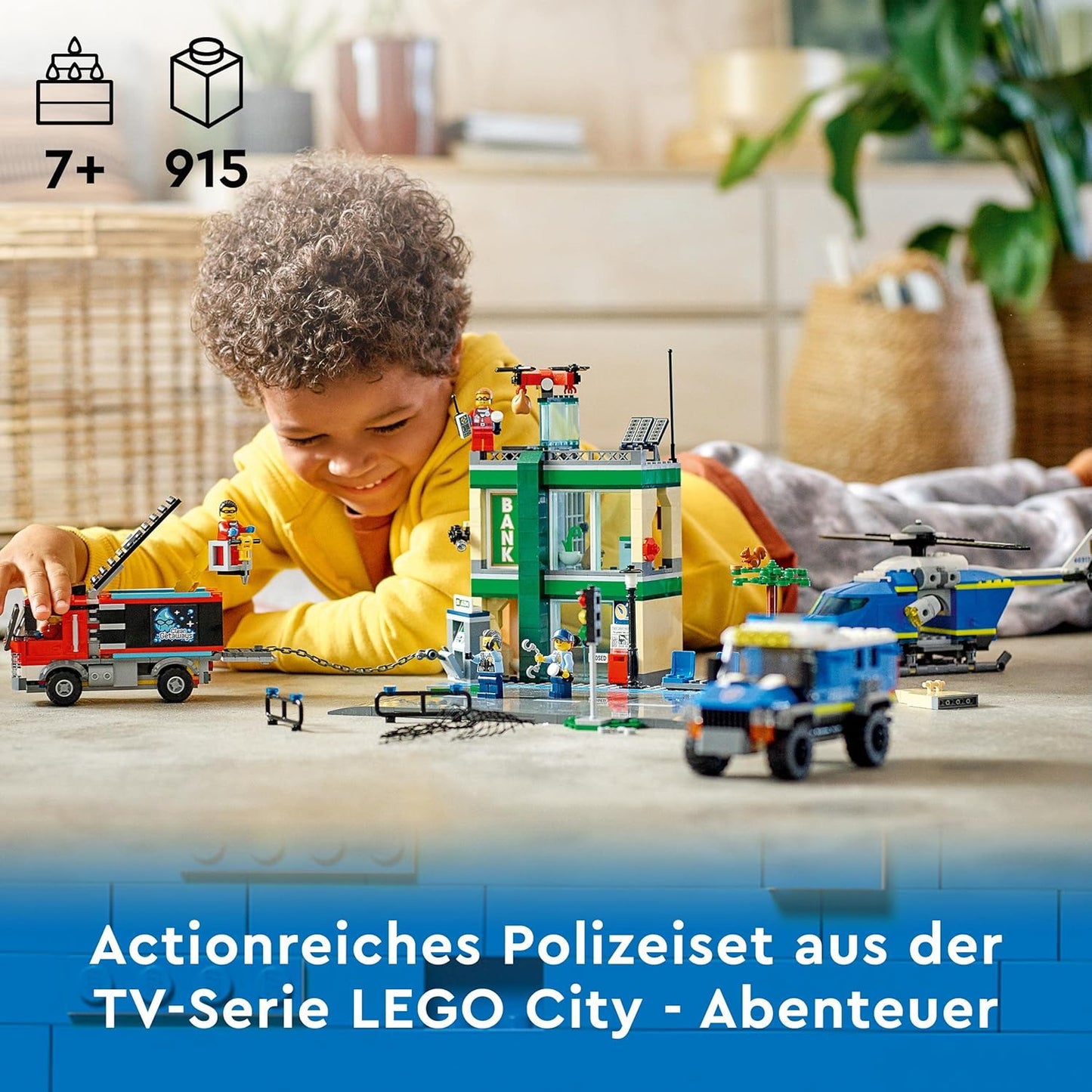 LEGO 60317 City Banküberfall mit Verfolgungsjagd mit Hubschrauber, Drohne und 2 LKWs, Polizei-Set