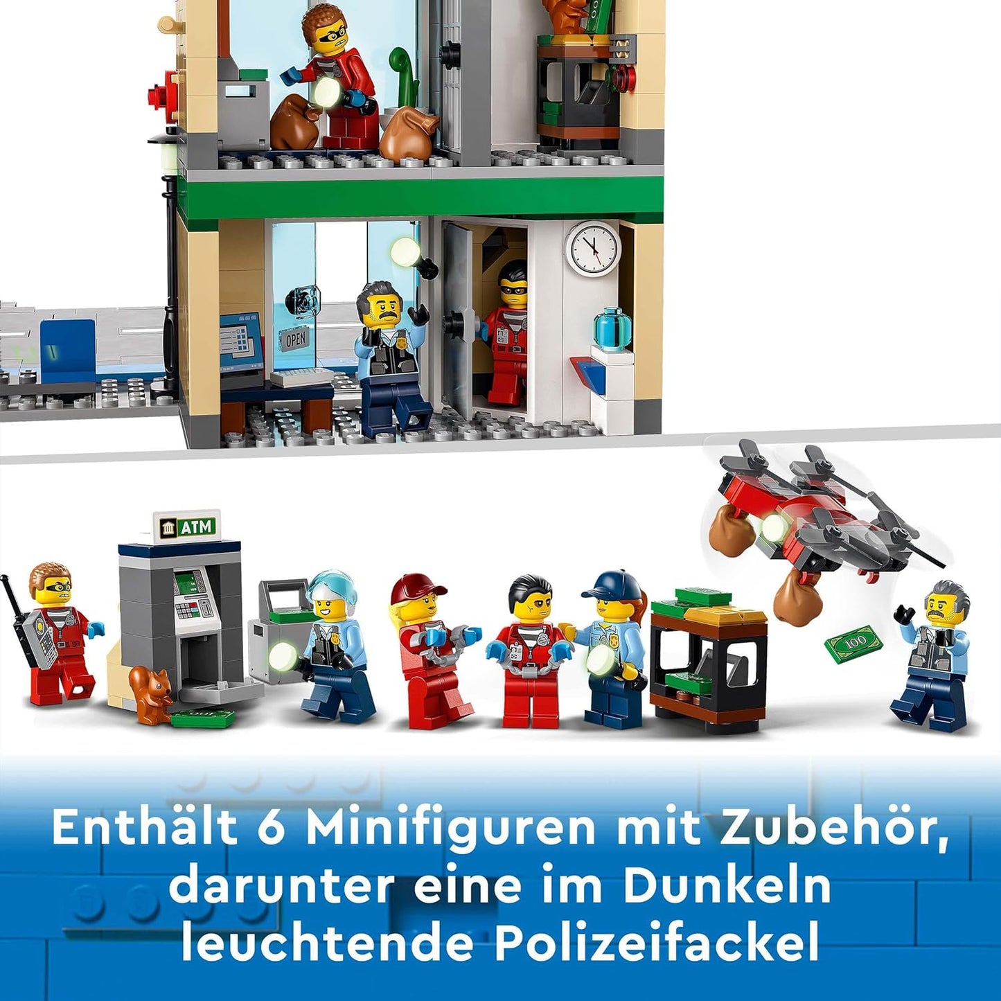 LEGO 60317 City Banküberfall mit Verfolgungsjagd mit Hubschrauber, Drohne und 2 LKWs, Polizei-Set