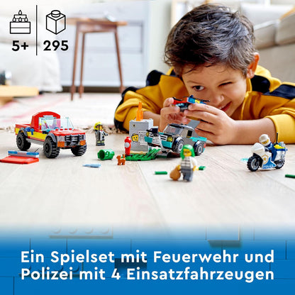 LEGO 60319 City Löscheinsatz und Verfolgungsjagd mit Feuerwehrauto und Motorrad, Polizei- und Feuerwehr