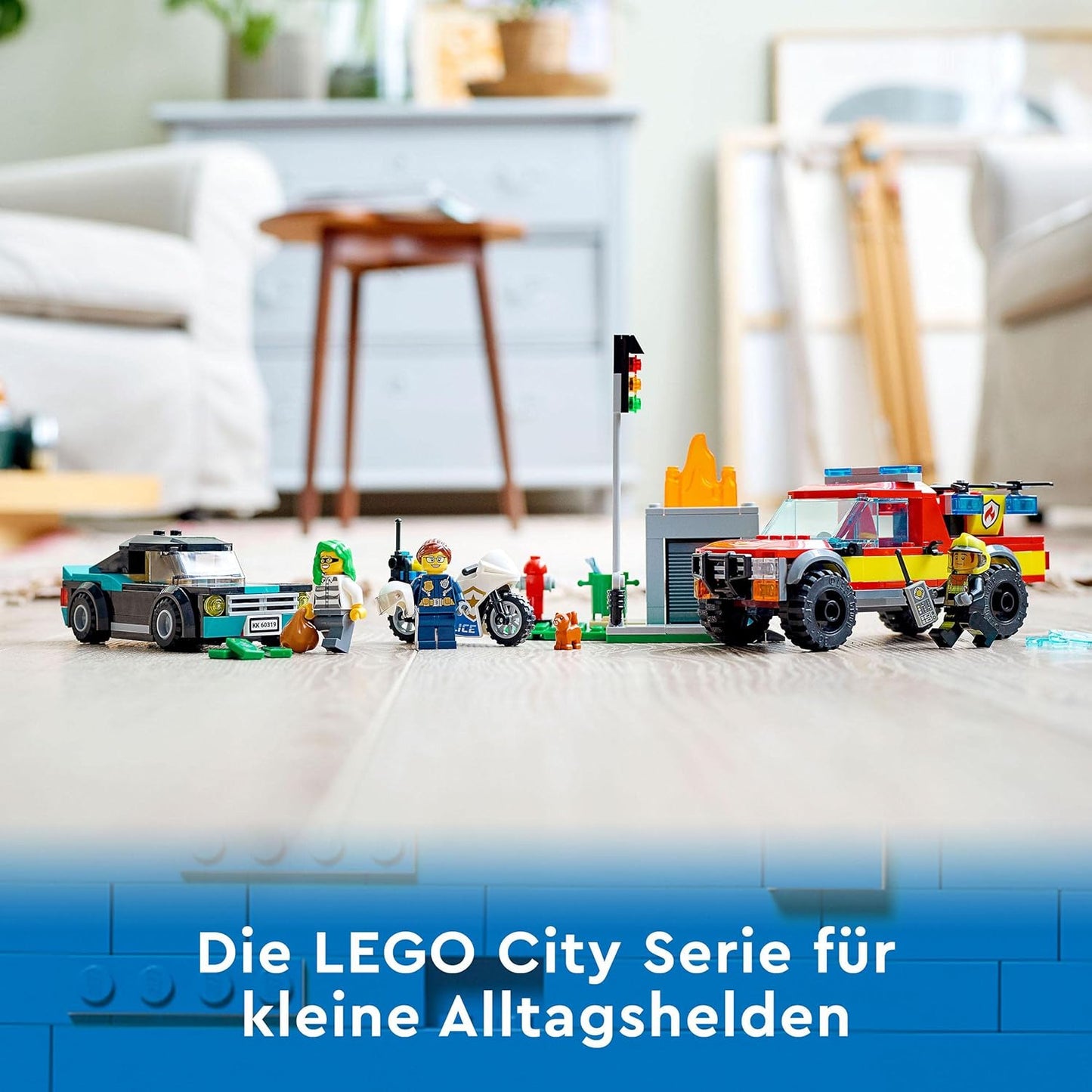 LEGO 60319 City Löscheinsatz und Verfolgungsjagd mit Feuerwehrauto und Motorrad, Polizei- und Feuerwehr