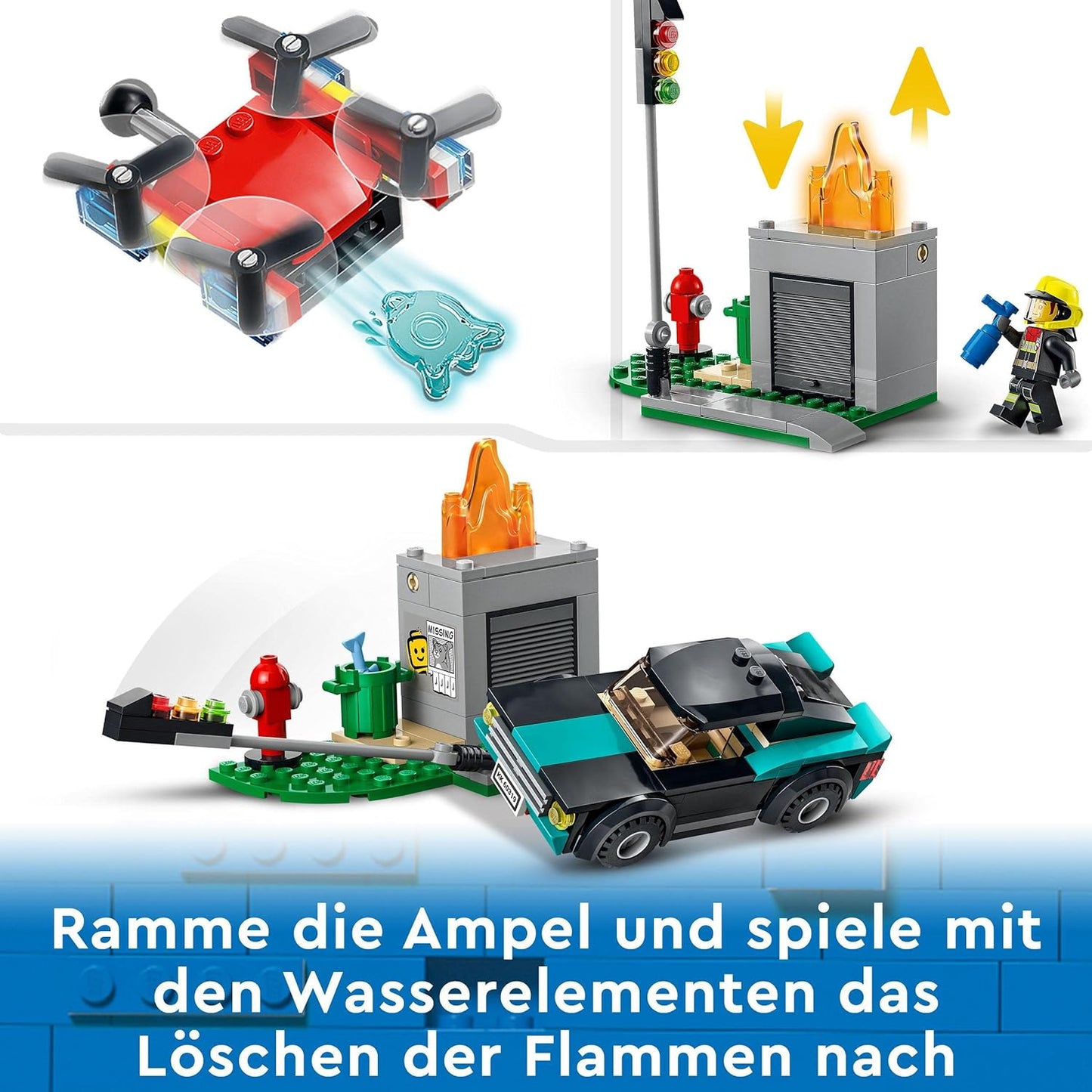 LEGO 60319 City Löscheinsatz und Verfolgungsjagd mit Feuerwehrauto und Motorrad, Polizei- und Feuerwehr