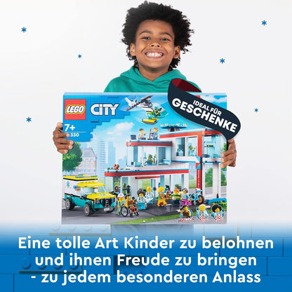 LEGO 60330 City Krankenhaus mit Krankenwagen Rettungshubschrauber und 12 Mini-Figuren