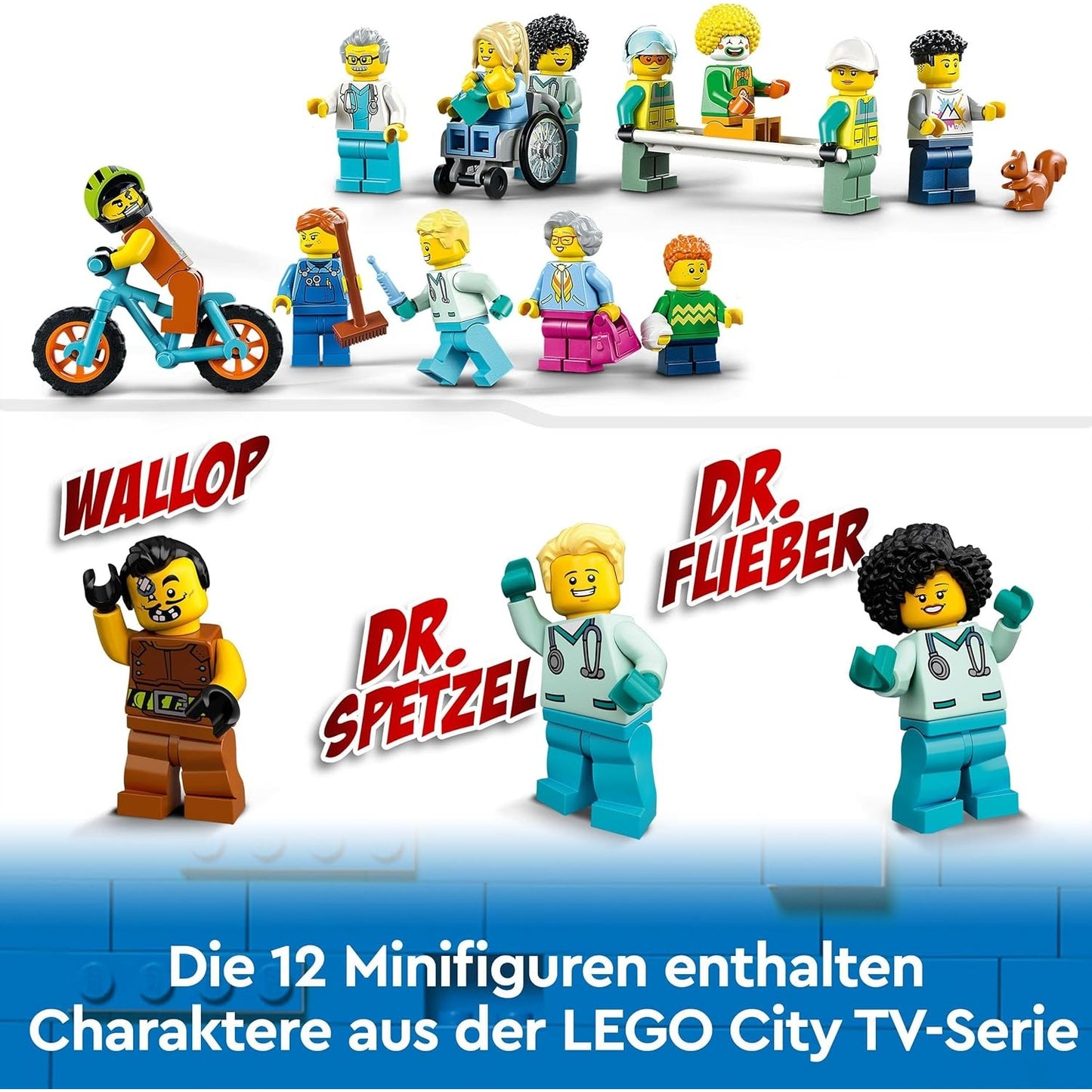 LEGO 60330 City Krankenhaus mit Krankenwagen Rettungshubschrauber und 12 Mini-Figuren