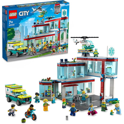 LEGO 60330 City Krankenhaus mit Krankenwagen Rettungshubschrauber und 12 Mini-Figuren