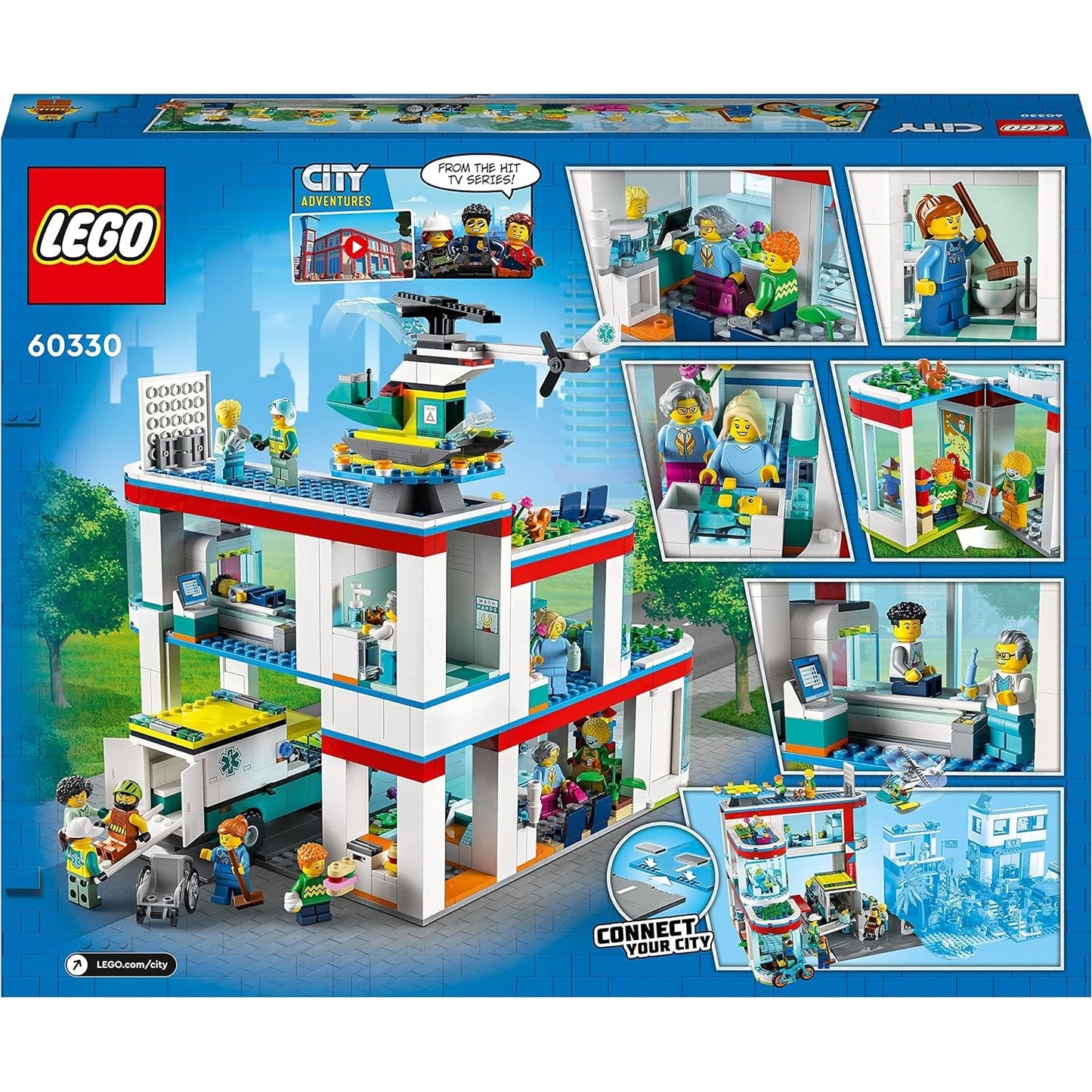 LEGO 60330 City Krankenhaus mit Krankenwagen Rettungshubschrauber und 12 Mini-Figuren