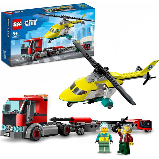 LEGO 60343 City Hubschrauber Transporter, Spielzeug ab 5 Jahren mit LKW, Rettungshubschrauber