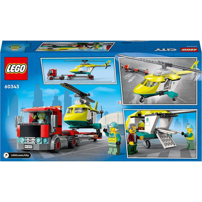 LEGO 60343 City Hubschrauber Transporter, Spielzeug ab 5 Jahren mit LKW, Rettungshubschrauber