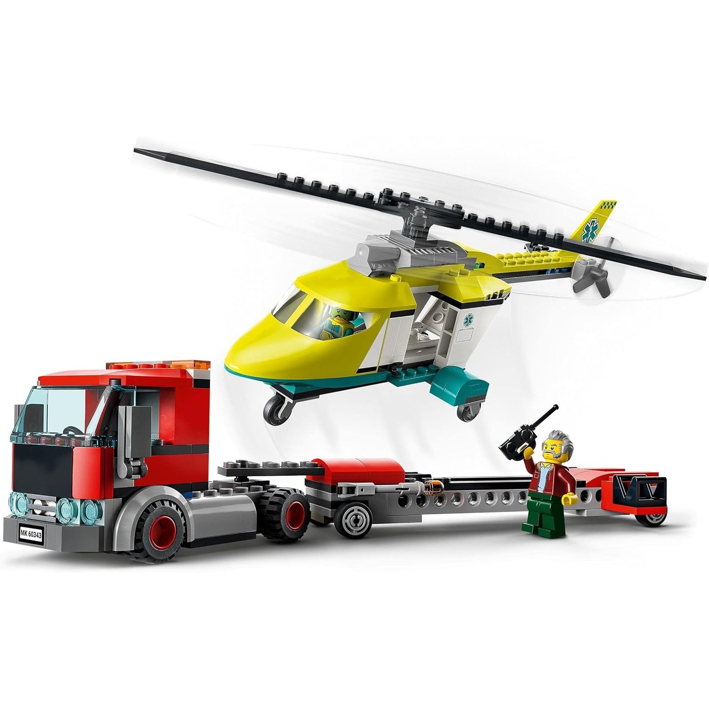 LEGO 60343 City Hubschrauber Transporter, Spielzeug ab 5 Jahren mit LKW, Rettungshubschrauber