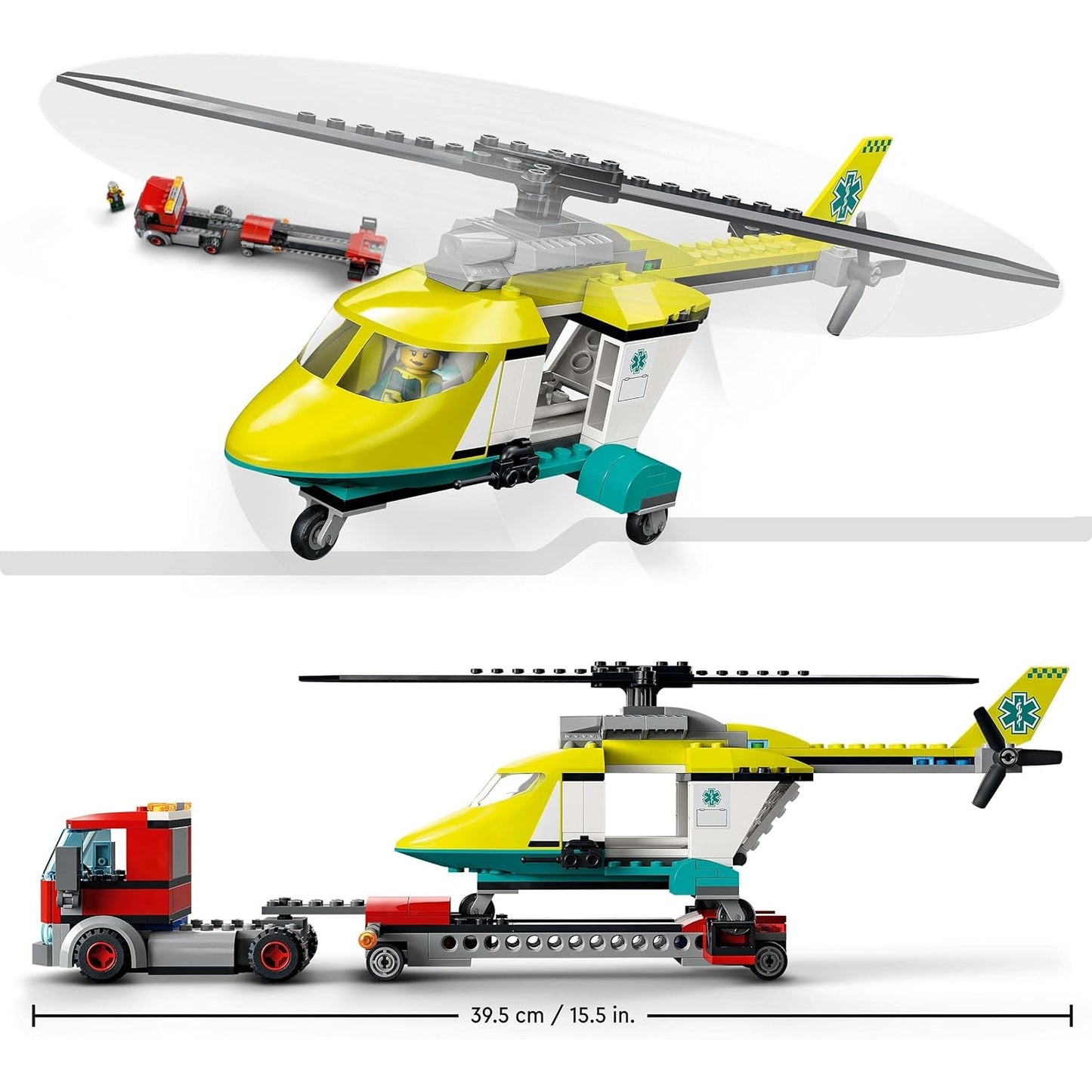 LEGO 60343 City Hubschrauber Transporter, Spielzeug ab 5 Jahren mit LKW, Rettungshubschrauber