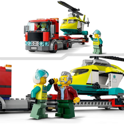 LEGO 60343 City Hubschrauber Transporter, Spielzeug ab 5 Jahren mit LKW, Rettungshubschrauber