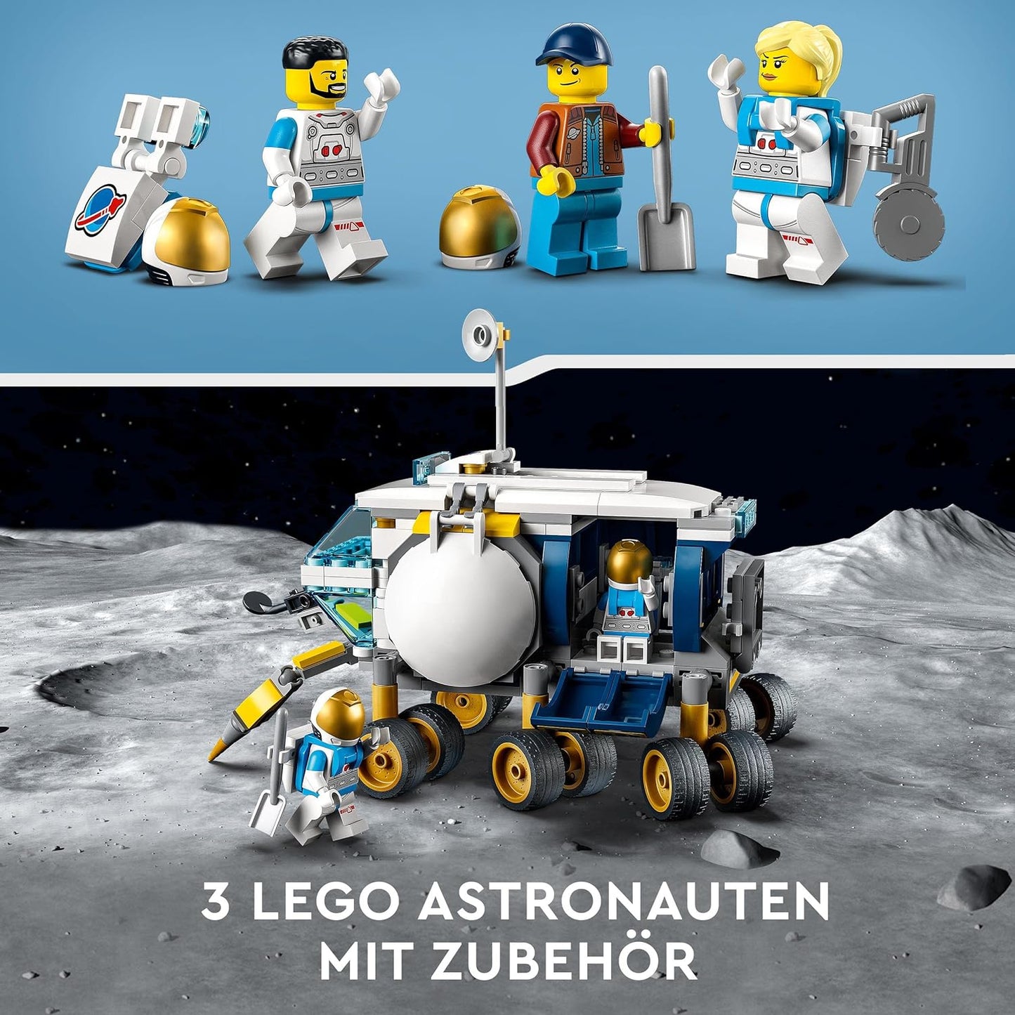 LEGO 60348 City Mond-Rover, Weltraum-Spielzeug ab 6 Jahren für Mädchen und Jungen, mit Astronauten-Minifiguren NASA