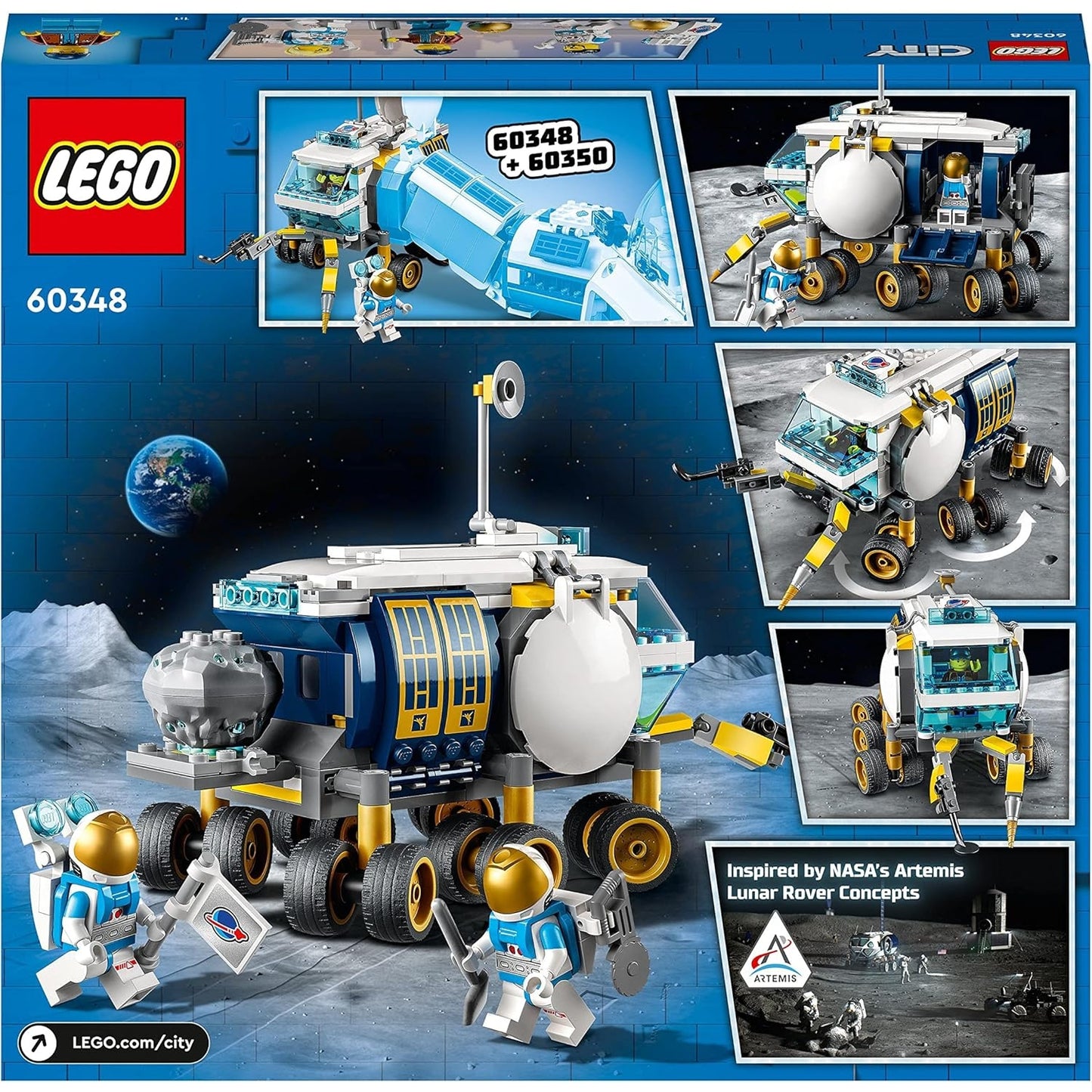 LEGO 60348 City Mond-Rover, Weltraum-Spielzeug ab 6 Jahren für Mädchen und Jungen, mit Astronauten-Minifiguren NASA